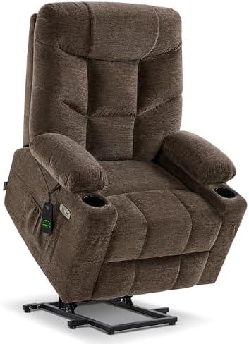 MCombo Power Lift Recliner Chair with Extended Footrest for Elderly People, Fabric 7283 (Brown, Large)