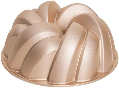 NutriChef 9-Inch Cake Pan - Heavy Die Cast Aluminum Cake Baking Mold with 2 Layers of Professional Nonstick Coating - Fluted Flow Design for Uniform Baking & Browning, Dishwasher Safe - Gold