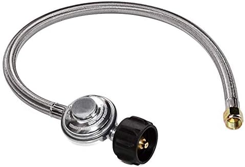 DOZYANT 2 Feet Universal QCC1 Low Pressure Propane Regulator Replacement with Stainless Steel Braided Hose for Most LP Gas Grill, Heater and Fire Pit Table, 3/8" Female Flare Nut