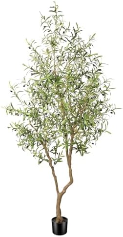 8ft Faux Olive Tree - Large Realistic Artificial Olive Trees 8 Feet (96") Indoor Fake Plants with Realistic Trunk, Adjustable Branch, Olive Silk Tree with Planter for Home Living Room Decor