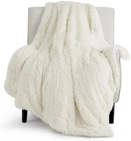 Bedsure Fluffy Cream Throw Blanket Gifts for Women, Men, Soft Fleece Cozy Fuzzy Sherpa Plush Warm Minky Thick Faux Fur Throws for Couch, Bed, Cream Decor House Blanket Gifts for Mom Kids, 50x60