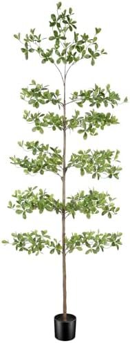 Faux Black Olive Tree 8FT – Tall Artificial Shady Lady Tree with Natural Wood Trunk and Realistic Leaves, Large Fake Tree for Indoor Home and Office Decor