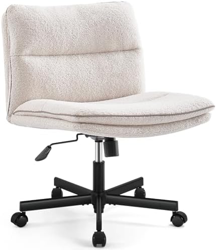 EMIAH Armless Office Desk Chair with Wheels Faux Fur Vanity Mid-Back Ergonomic Home Computer Comfortable Adjustable Swivel Furry Task Chair with Thickened Cushion