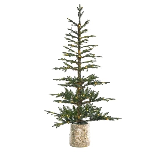 Haute Decor 5 Foot Pre-lit Timberland Fir Potted Christmas Tree (5 Foot in Brown Pot)
