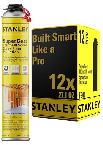 STANLEY Supercoat Spray Foam Insulation - Closed Cell Spray Foam Covers Up to 240 Sq.Ft. Gun Use, Gun Not Included, 27.1 oz, 12 Pack