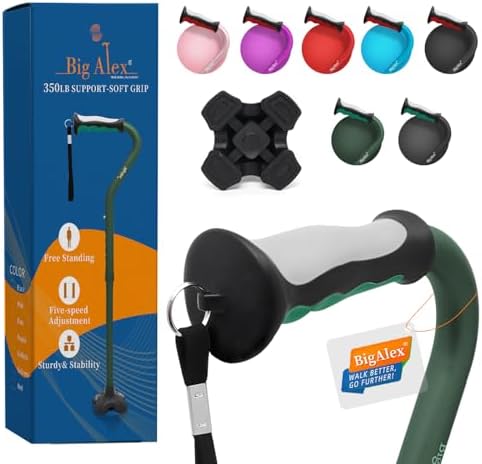 BigAlex Collapsible Walking Cane for Men & Women, Adjustable Stability Stick for Mobility, Heavy Duty, Foldable, Lightweight, Portable Travel Aid with Comfortable Offset Handle for Seniors & Adults