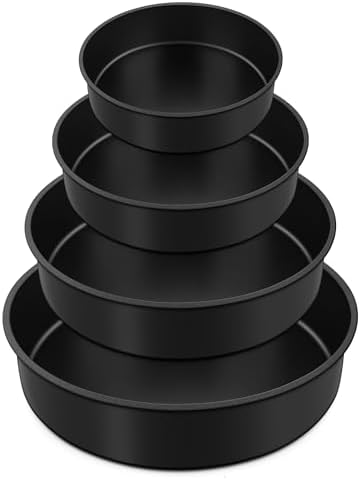E-far Cake Pan Set of 4 (4 inch/6 inch/8 inch/9½ inch), Nonstick Round Baking Cake Pans for Tier Birthday Wedding Cake, Stainless Steel Core & Non-Toxic Coating, 2 Inch Deep (Black)