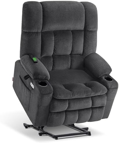 MCombo Oversized Power Lift Recliner Chair for Elderly, Dual Motor Lift Chair with Heat and Massage, Lay Flat Lift Chair for Big and Tall, Cup Holders, Fabric R7891 (Oversize, Dark Gray)