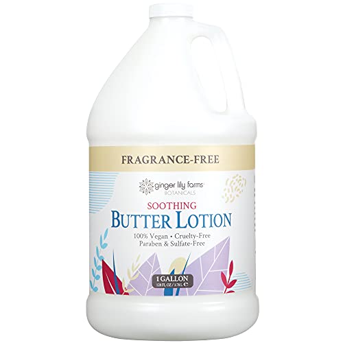 Ginger Lily Farms Botanicals Soothing Butter Lotion for Dry, Sensitive Skin, 100% Vegan & Cruelty-Free, Fragrance Free, 1 Gallon (128 fl oz) Refill (pack of 1)