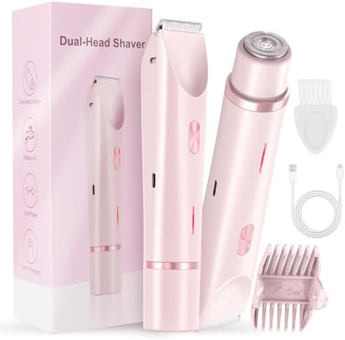 2025 Glow Aura Womens Shaver, 2-in-1 Women's Body Shaver, Dual Head Bikini Electric Razor for Women, IPX67 Waterproof Wet & Dry Use Body Hair Trimmer (Pink)