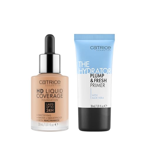Catrice | HD Foundation 44 & The Hydrator Plump & Fresh Primer Bundle | Full Coverage Makeup | Vegan & Cruelty Free