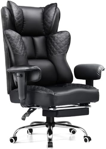 GTPLAYER Big and Tall Office Chair 400LBS Wide Ergonomic Gaming Chair with Deluxe Embossing Designed Leather with Foot Rest,150°Reclining Adjustable Soft Armrests Pocket Spring Back Support and Pillow