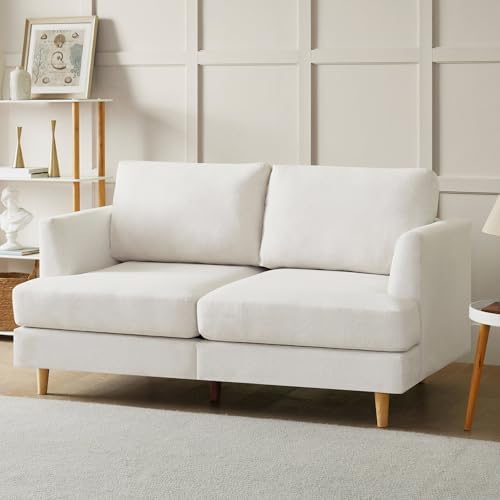 Loveseat Sofa 56", Mid Century Love Seat for Living Room, Upholstered 2-Seater Small Couch for Bedroom, Apartment, Beige
