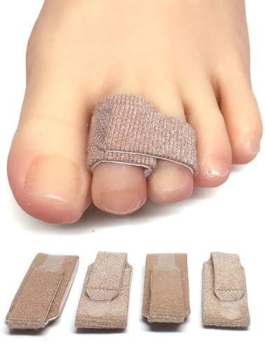 ZenToes Hammer Toe Corrector for Women & Men - Reusable Fabric Buddy Wraps for Broken Toes - Cushioned Toe Splint for Protection & Recovery & Hammertoe Straightener - 4 Count (OSFM, Beige)