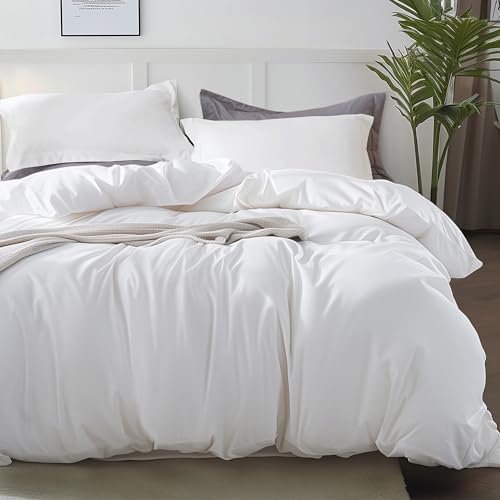 Bedsure Duvet Cover Queen Size - Soft Double Brushed Bedding Set for Kids & Adults, Zipper Closure, 3 Pieces, Includes 1 Duvet Cover (90"x90") & 2 Pillow Shams, NO Comforter, Bright White