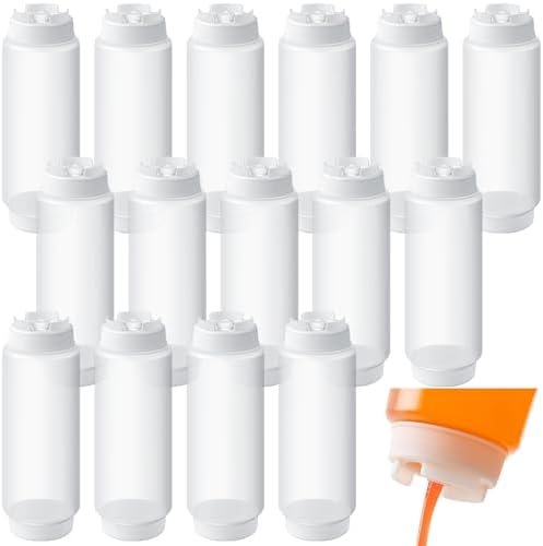 Clear Plastic Condiment Squeeze Bottles, 32 oz | 8 Pcs, Restaurant, Sauces Squeeze, Ketchup Dispenser, Inverted, Refillable, Large, Dressing Bottles, for Restaurant Kitchen Catering