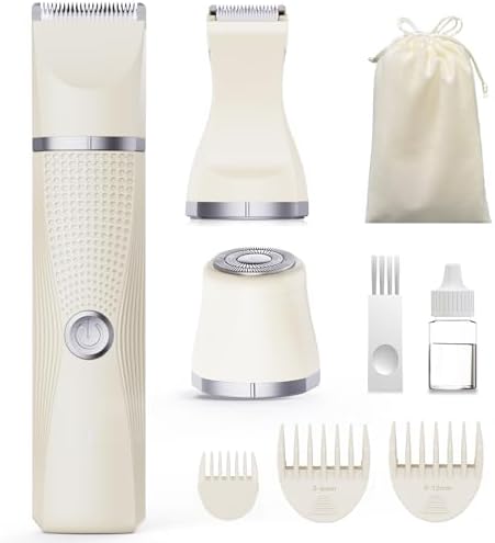 3-in-1 Electric Razor for Women - Waterproof Women Bikini Trimmer,Rechargeable Electric Shaver for Women,Pubic Hair Trimmer Women,Personal Trimmer Groomer for Body Hair (Cream, LY)