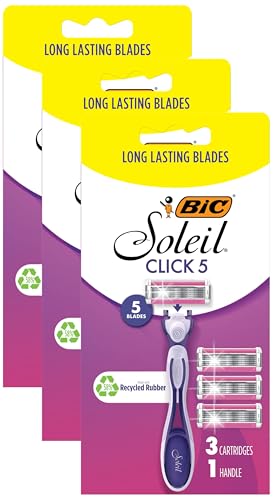 BIC Soleil Click 5 Women's 5-Blade Disposable Razor, 1 Handle and 3 Cartridges (Pack of 3)