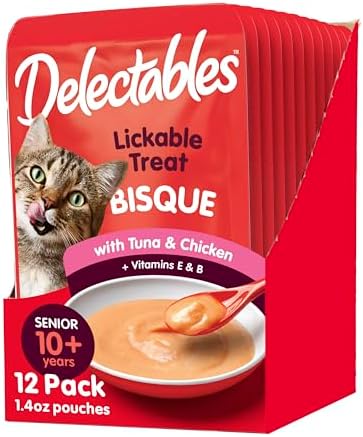 Hartz Delectables Bisque Lickable Wet Cat Treats with Tuna & chicken, Senior Cats 10+ years, 1.4 Ounce (Pack of 12) - Packaging May Vary