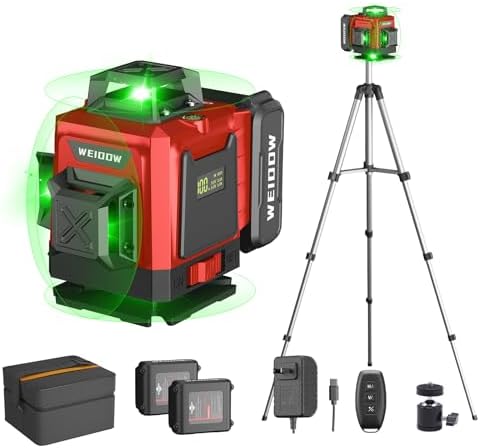 Laser Level 360 Self Leveling with Tripod,WEIDDW 4D Lazer Level,4x360° Cross Line Laser for Construction Project Renovation,Floor Tile, Laser Level Lines Tool with 2x4800mAh Batteries,Durable Case