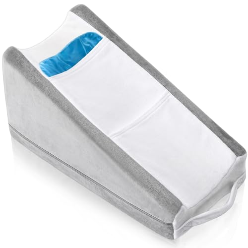 Buryeah Arm Elevation Pillow with 2 Pockets, Soft Ergonomic Support Pillow for Elbow Rest Wedge Broken Arm Gifts with High Density Foam for Recovery Sleeping (White and Light Grey)