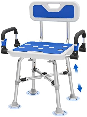 Shower Chair with Arms and Back for Seniors Elderly Handicap Disabled Or Bariatric Adults Heavy Duty 500 Lbs Adjustable Stool Bench Seat for Inside Shower Stall and Bathroom Bath Tub Chairs