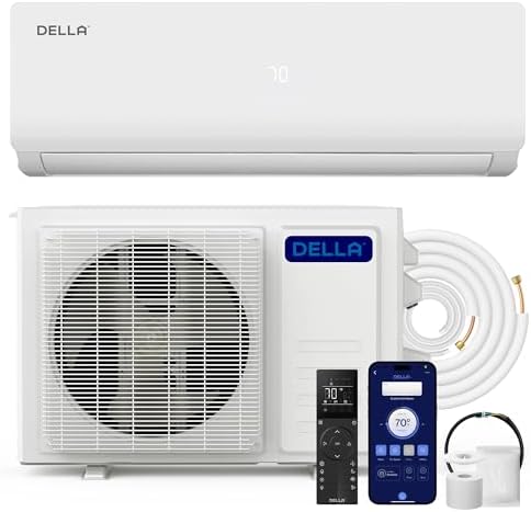 DELLA Vario 24000 BTU Mini Split AC Work with Alexa Ductless Inverter System 19 SEER2 Cools Up to 1500 Sq.Ft, Energy Saving, with 2 Ton Heat Pump Pre-Charged and 16.4ft Installation Kits