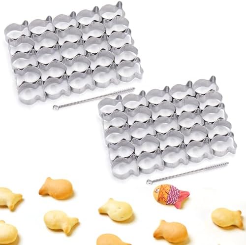 AIERSA 2Pcs Gold Fish Cracker,25 Cavity Fish Cookie Cutter,Mini Goldfish Shapes Molds for Cookie,Non-stick Dough, Stainless Steels Cookie Cutters Mold for Baking