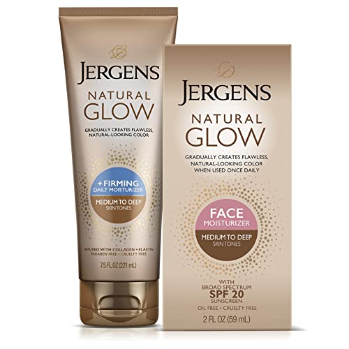 Jergens Natural Gradual Glow Bundle Pack: Daily Moisturizer +Firming 7.5fl oz and SPF20 Face Moisturizer 2fl oz, Medium to Tan