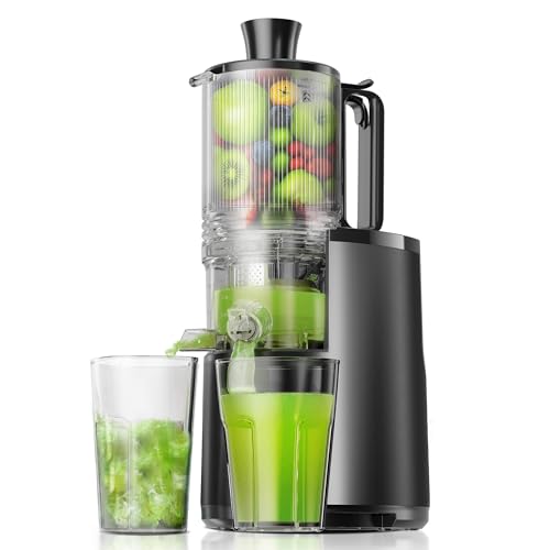 Cold Press Juicer, EUHOMY 5.6" Extra Large Feed Chute Slow Masticating Juicer, 250W Juicer Machines, 99.6% High Juice Yield,for Whole Vegetables & Fruits, Reverse Function, Easy to clean.Black