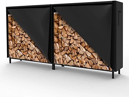 8ft Firewood Rack with Cover, Heavy Duty Firewood Rack With Weather Resistant 600D Oxford Fabric Cover, Indoor/Outdoor Wood Rack for Firewood