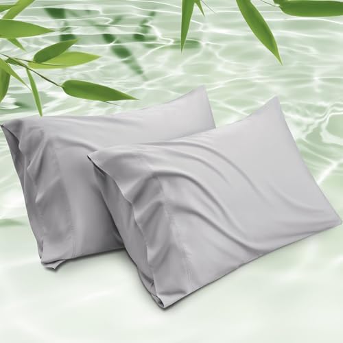 Bedsure Cooling Pillow Cases Queen Size Set of 2, Rayon Derived from Bamboo Cooling Pillowcase for Hot Sleepers, Cool Pillow Covers with Envelope Closure for Women Men, Light Grey, 20x30 Inches