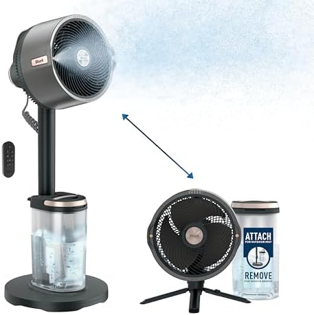 Shark FlexBreeze Pro Mist Fan β Indoor & Outdoor, Integrated Misting, Pedestal to Tabletop, Corded or Cordless, Up to 24-Hr Battery, Oscillating, Charcoal Grey, FA302 (2025 Release)