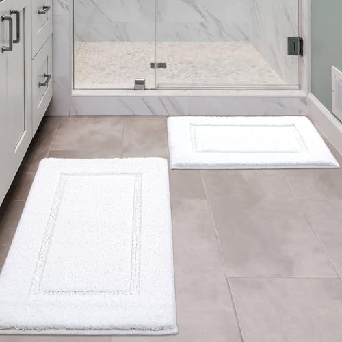 Bathroom Rugs Sets 2 Piece, Ultra Absorbent Soft Bath Rug, Machine Washable Microfiber Non-Slip Bath Mat for Bathroom Floor, Tub, Toilet, Shower Room, White