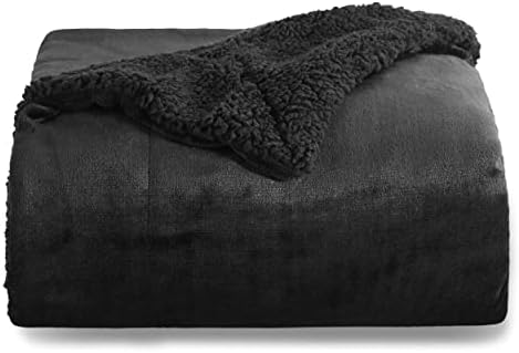 Bedsure Sherpa Fleece Throw Blanket for Couch - Thick and Warm, Soft Fuzzy Plush Throw Blanket for Winter, Black, 50x60 Inches
