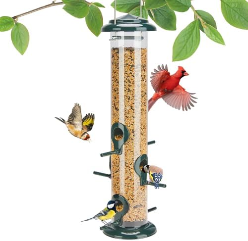 Kingsyard Metal Bird Feeders for Outdoors Hanging, Tube Bird Feeder with 6 Feeding Ports, 15 Inch, Chew-Proof & Weatherproof, Green