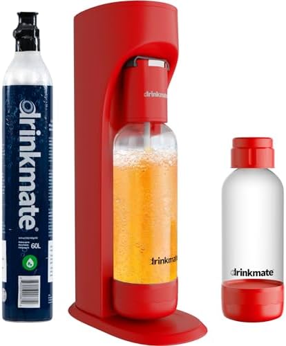 Drinkmate OmniFizz Sparkling Water and Soda Maker, Carbonates Any Drink, Special Bundle - Includes 60L CO2 Cylinder, Two Carbonation Bottles, and Fizz Infuser (Royal Red)