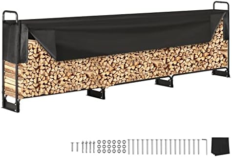 VEVOR 12.7FT Outdoor Firewood Rack with Cover, 152x14.2x46.1in, Heavy Duty Firewood Holder & 600D Oxford Waterproof Cover for Fireplace, Patio, Indoor/Outdoor Log Storage Rack for 3/4 Cord of Firewood