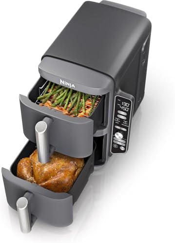 Ninja SL401 DoubleStack XL 10-Qt 2-Basket Air Fryer, DoubleStack Tech for 4 Foods at Once, Space-Saving, Smart Finish & Match Cook, 6-in-1 Functions, Family-Sized, Easy Clean, Grey (Renewed)