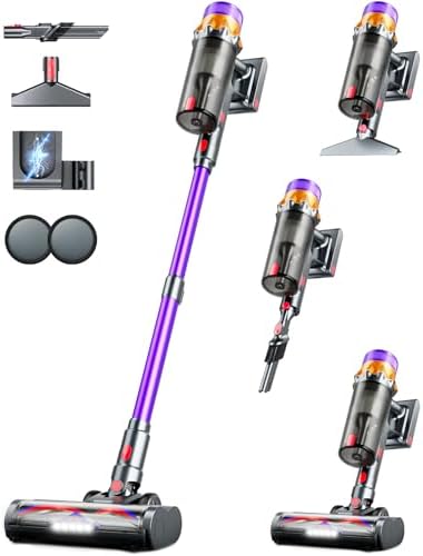 Cordless Vacuum Cleaner, 600W 50KPA 70Mins Vacuum Cleaners for Home, Self-Standing Stick Vacuums with LED Display, Anti-Tangle, Lightweight, Rechargeable Wireless Vacumm for Pet Hair Carpet Floor