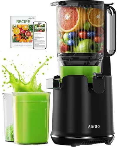 Aeitto Max5 Cold Press Juicer, Juicer Machines with 5.3“ Extra Large Feed Chute Fit Whole Fruits & Vegetables, High Juice Yield,Juice Maker, Self Feeding, Easy to Clean,Premium Black