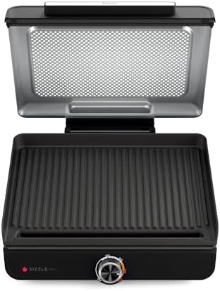 Ninja Sizzle GR100 Smokeless Indoor Grill, 500°F High Heat Kitchen Grill with Nonstick 14-Inch Plate, Low-Smoke Technology, Edge-to-Edge Heating, Family-Sized Capacity, Countertop Cooking Tool