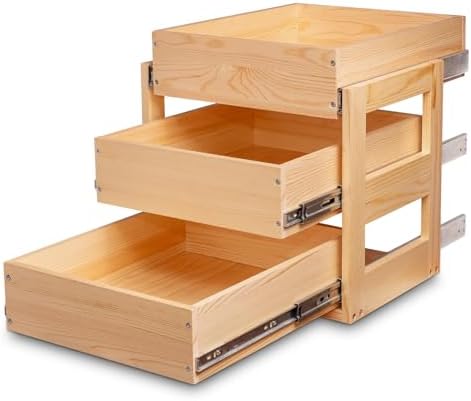Pull Out Drawers For Cabinets, 17''W×21''D×19''H Soft Close Slide Out Wood Shelves Storage Organizer for Kitchen, 3-Tier, Finished, Heavy-Duty, Bottom Assembly