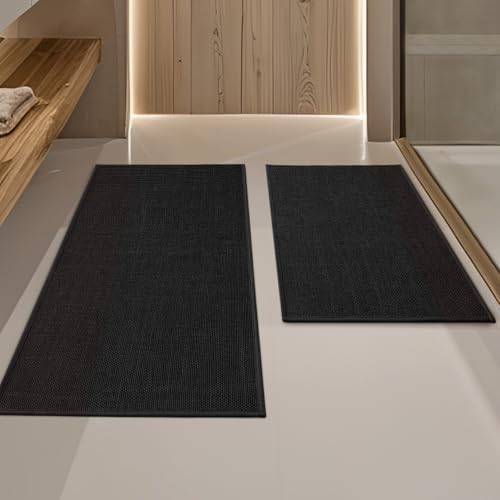YIHOUSE Black Bathroom Rug Sets 2 Piece, Bathroom Mat Quick Dry, Thin Bath Rug Set,Absorbent Bath Mat for Bathroom Non Slip Washable for Toilet and Floor(17"x24"+17"x32")