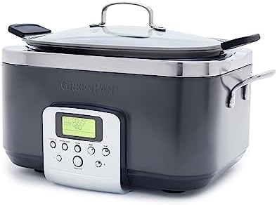GreenPan Elite 8-in-1 Programmable 6QT Electric Slow Cooker, Dishwasher Safe Lid & Removable Crock, PFAS-Free Healthy Ceramic Nonstick Multi-Cooker, Sear,Sauté/Brown,Steam Basket,Roast, Graphite