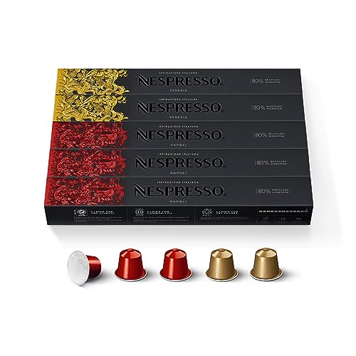 Nespresso Capsules Original Line, Variety Pack, Napoli and Venezia Espresso Coffee, 50 Count Espresso Coffee Pods