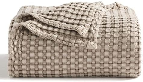 Bedsure Cooling Cotton Waffle Twin XL Blanket - Lightweight Breathable Blanket of Rayon Derived from Bamboo for Hot Sleepers, Luxury Throws for Bed, Couch and Sofa, Taupe, 66x90 Inches