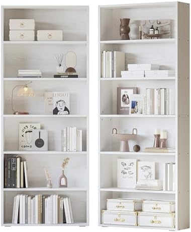 IRONCK Bookshelves and Bookcases Set of 2 Floor Standing 6 Tiers Display Storage Shelves 70 in Tall Bookcase Home Decor Furniture for Home Office, Living Room, Bed Room