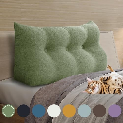 8 lbs Thickened Twin Headboard Pillow Wedge College Dorm Bed Pillow for Backrest Reading Triangular Pillow with Side Pocket for Sitting in Bed, Dorm Bedding Essentials for Girls & Boys Green