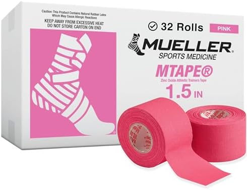 MUELLER Sports Medicine MTape Rolls Team Pack, Quality Athletic Tape, Easy to Tear for Fast & Effective Taping, 1.5" x 10 Yards Per Roll, 32 Rolls